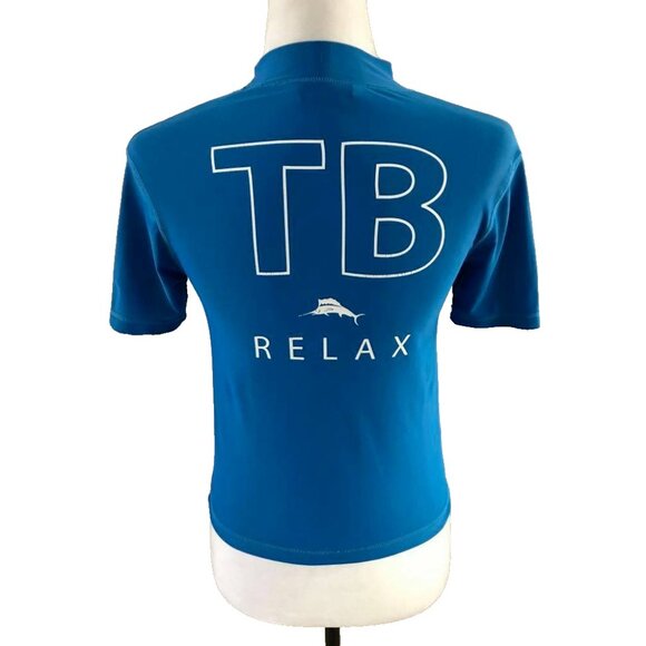 TOMMY BAHAMA Short Sleeve Rash Guard Top Womens Small Blue Poly Spandex Blend - Picture 4 of 5